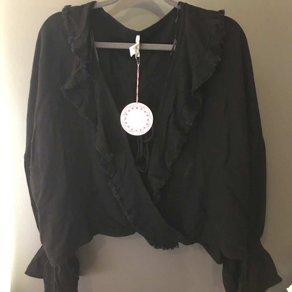NWT Black ruffle and frills top!
